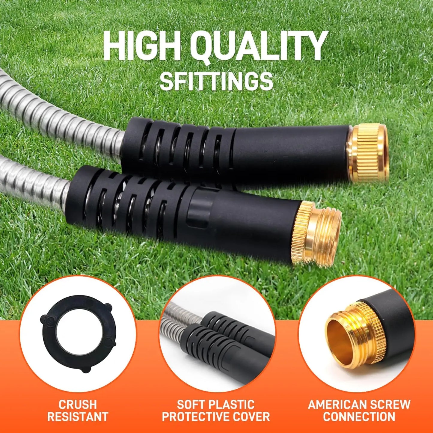 Stainless Steel Garden Hose With Adjustable Spray Nozzle