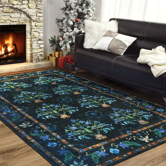 Vintage Floral Print Area Rug for Home Decor