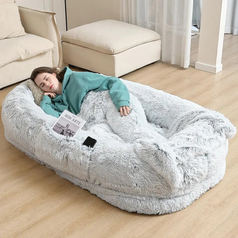 Faux Fur Human Dog Bed For Cozy Rest And Soft Naps