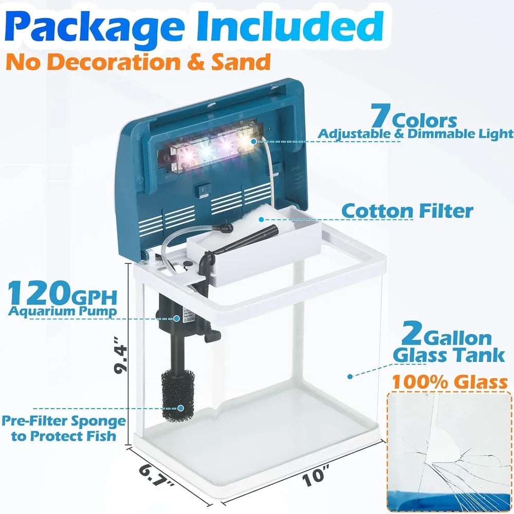 XMSJ Glass Aquarium Starter With LED Light Self Cleaning