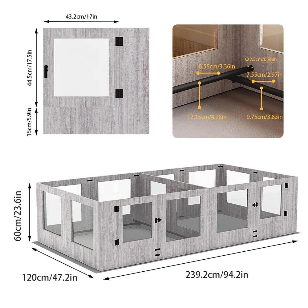 BORWARTH Tempered Glass Dog Whelping Playpen With Rails