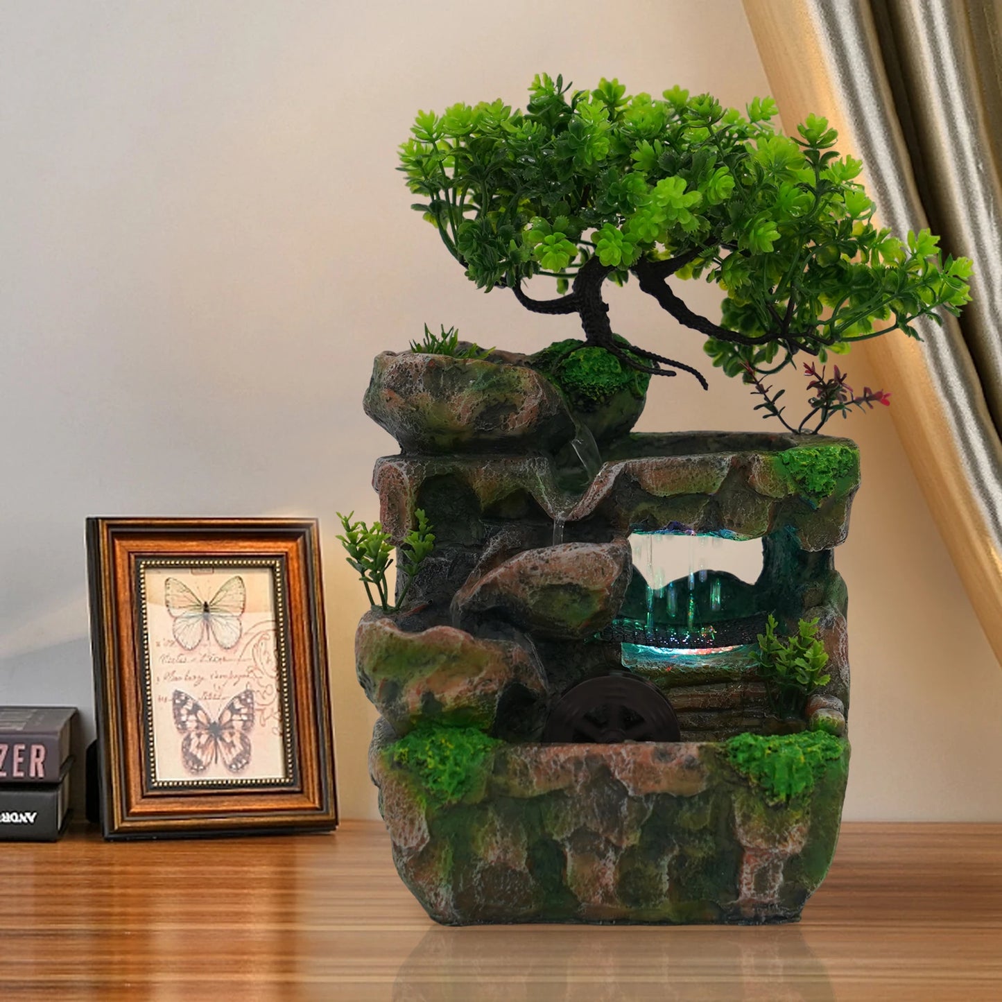 Tabletop Resin Fountain Ornament With LED Light Decor