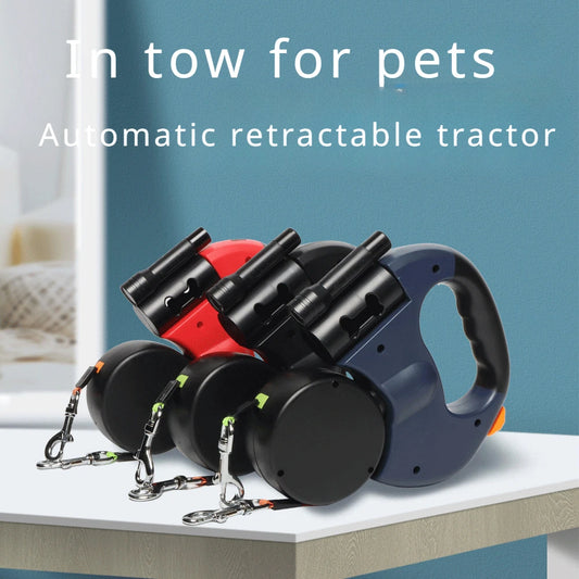 Automatic Retractable Two-End Pet Leash With Flashlight Feature