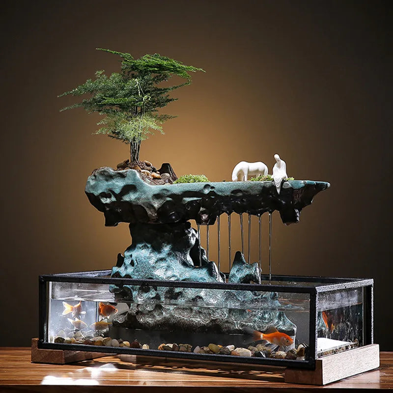 Hign-concerned Desktop Fountain Glass Fish Tank Decor