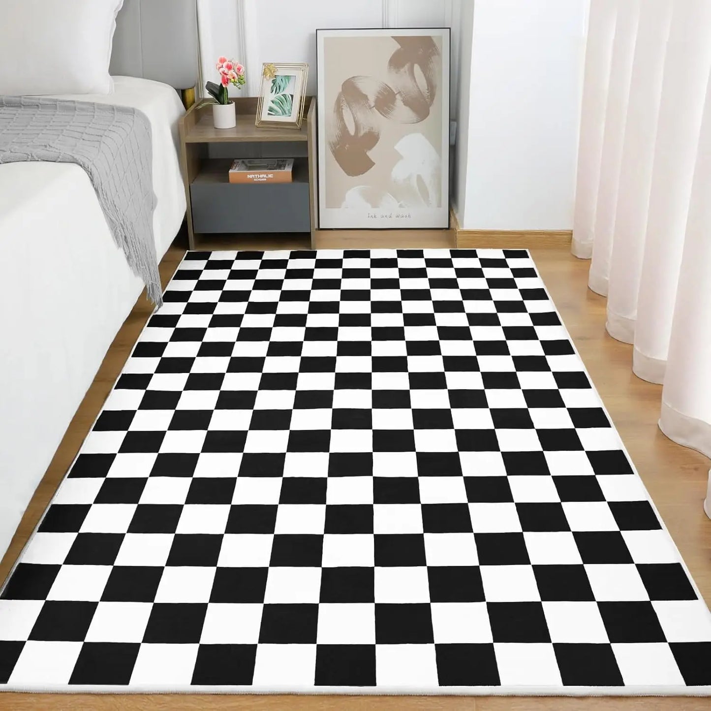 Black and White Checkered Area Rug for Stylish Home Decor