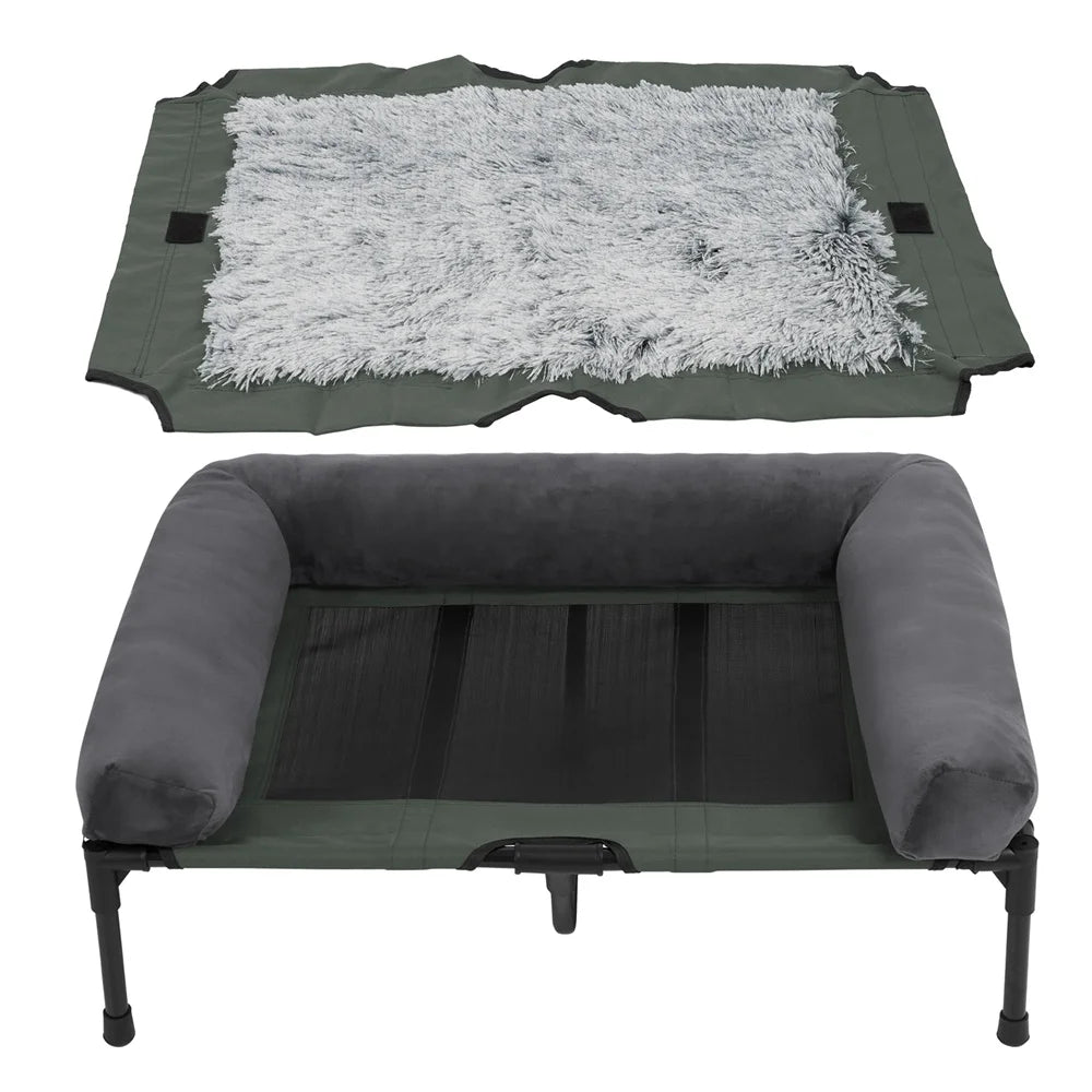 BORWARTCN Outdoor Raised Dog Bed With Cooling Mat Garden