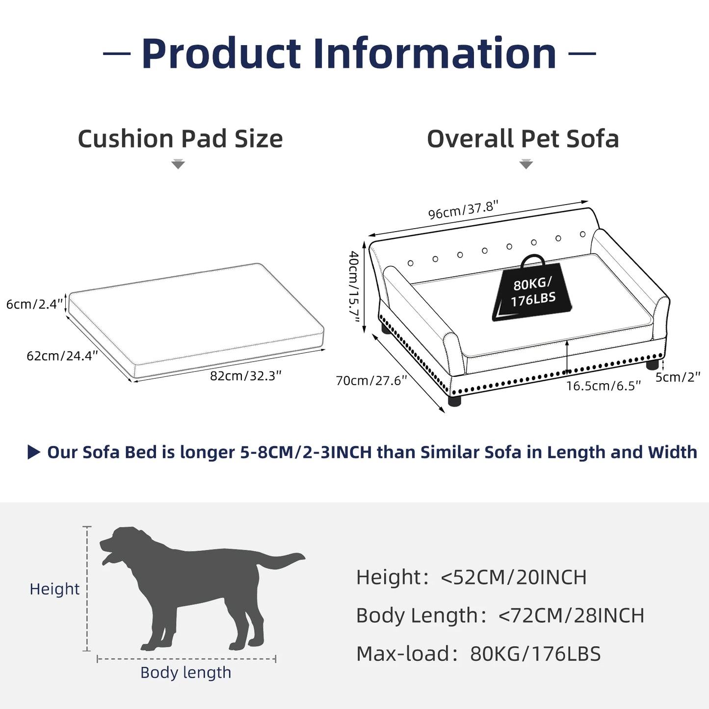 BORWARTCN Luxury Velvet Tufted Dog Sofa Bed Elevated Frame