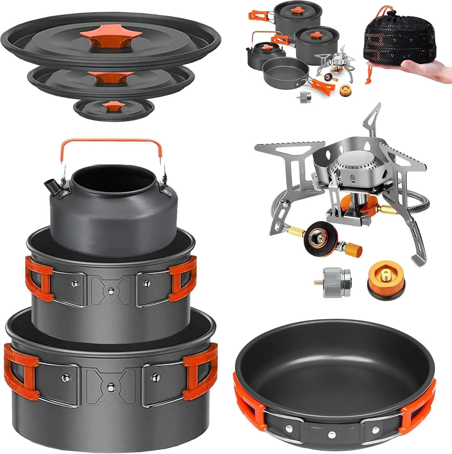 Portab Camping Cookware Mess Kit Set With Stove Nonstick