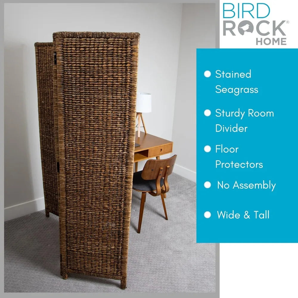 Handwoven Seagrass Room Divider Three Panel Privacy Screen