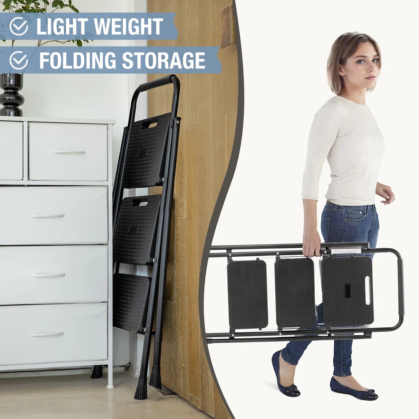 JHK Folding Two Step Ladder Stool With Anti Slip Pedal