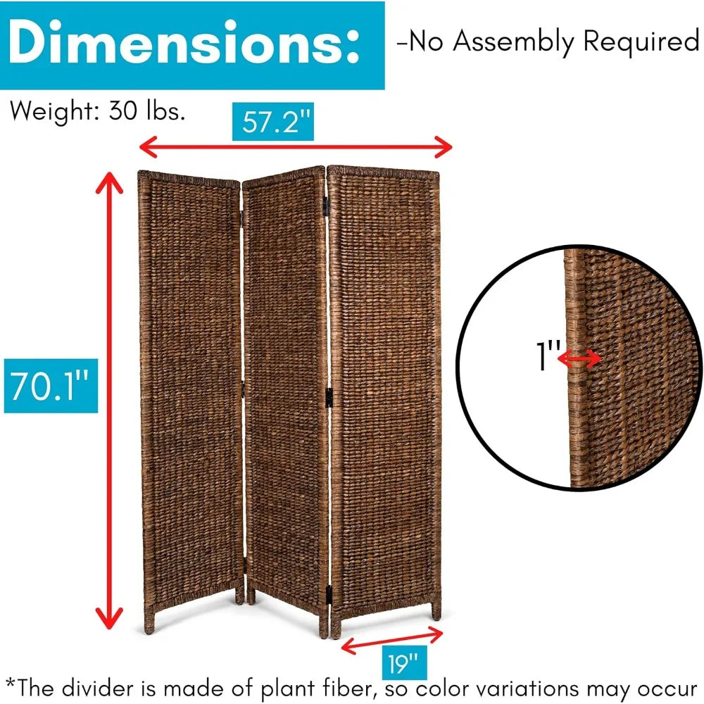 Handwoven Seagrass Room Divider Three Panel Privacy Screen