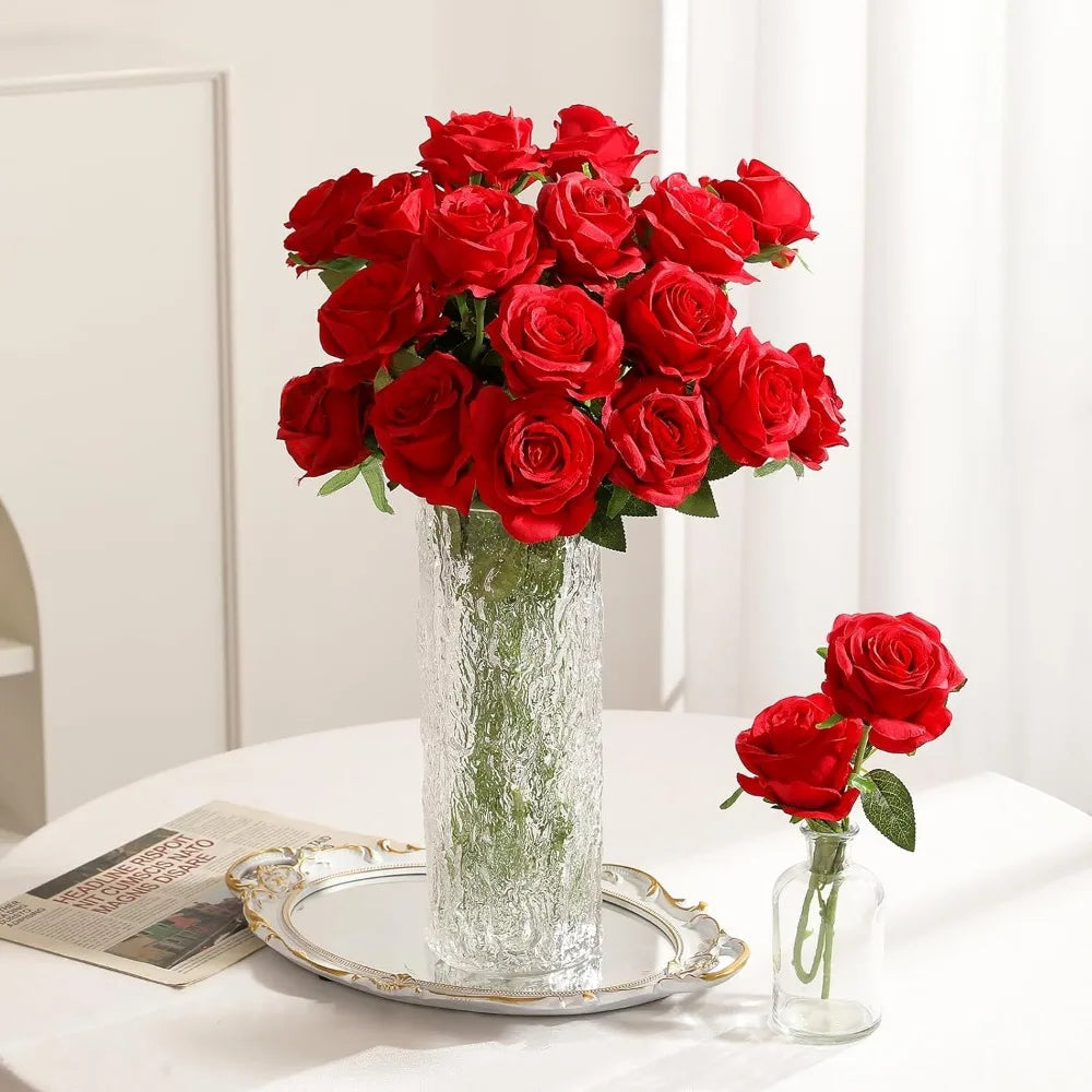 Artificial Silk Roses With Stems For Wedding Centerpiece