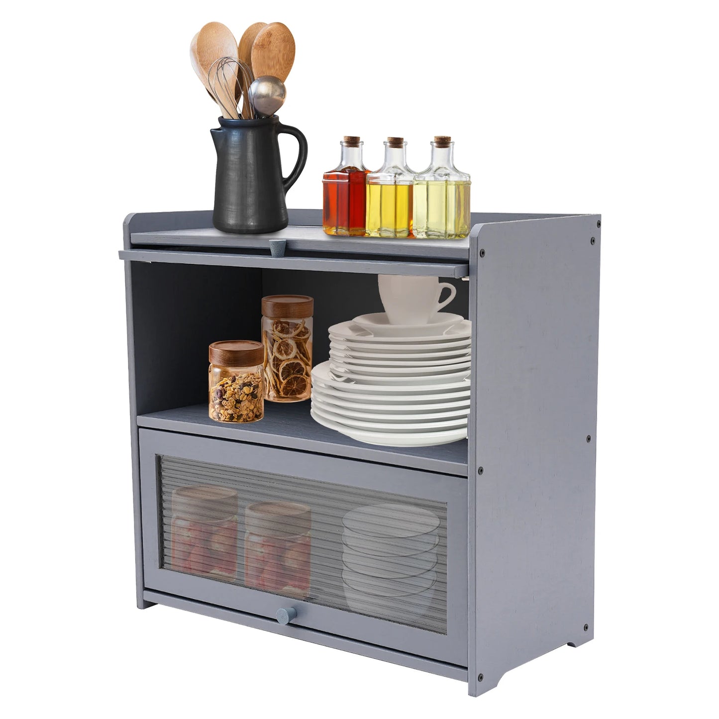 Bamboo 2-Tier Countertop Storage Cabinet for Kitchen Organization