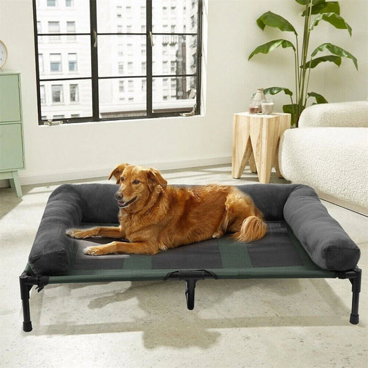 BORWARTCN Outdoor Raised Dog Bed With Cooling Mat Garden