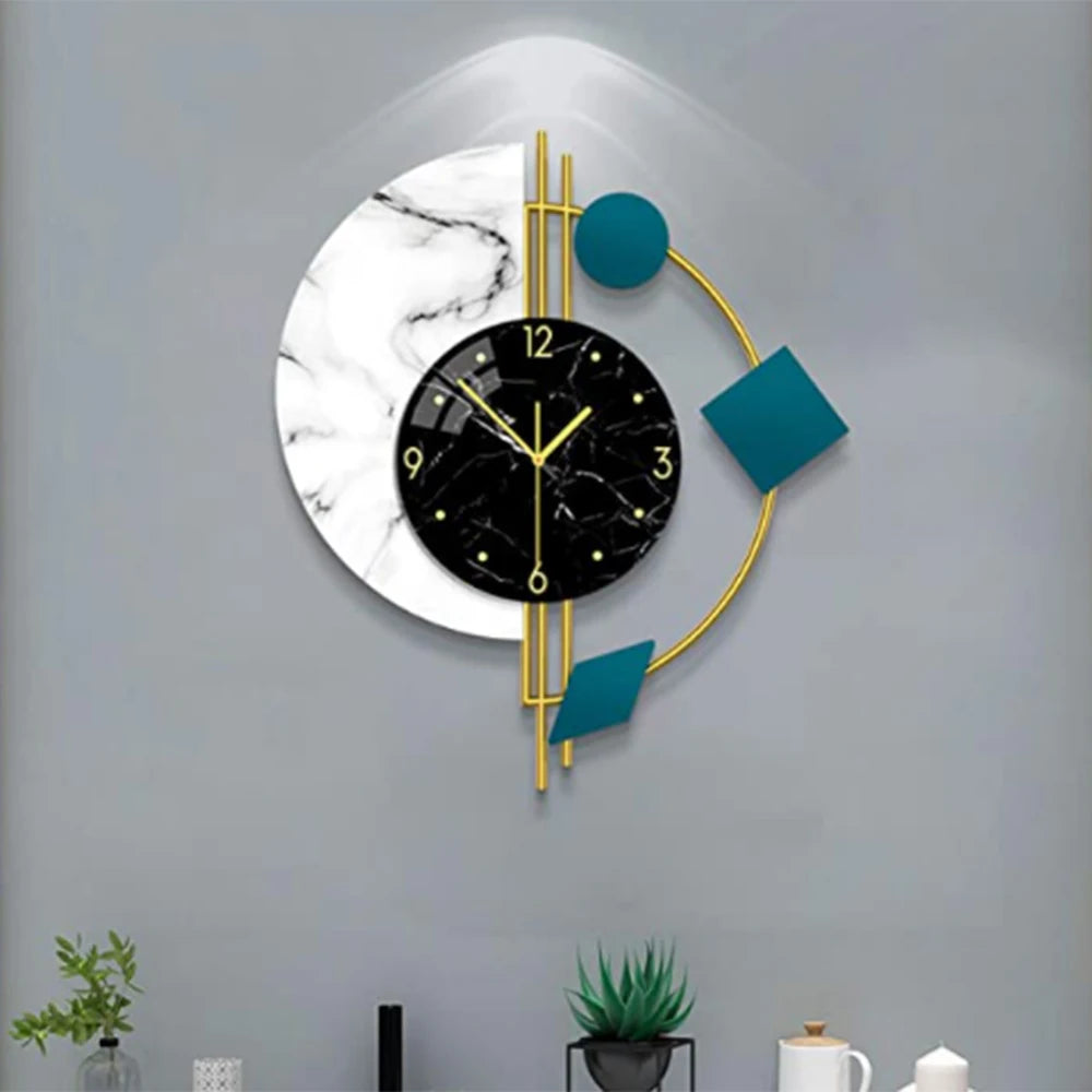 Combination Marble Semicircle Quartz Wall Clock Living Room