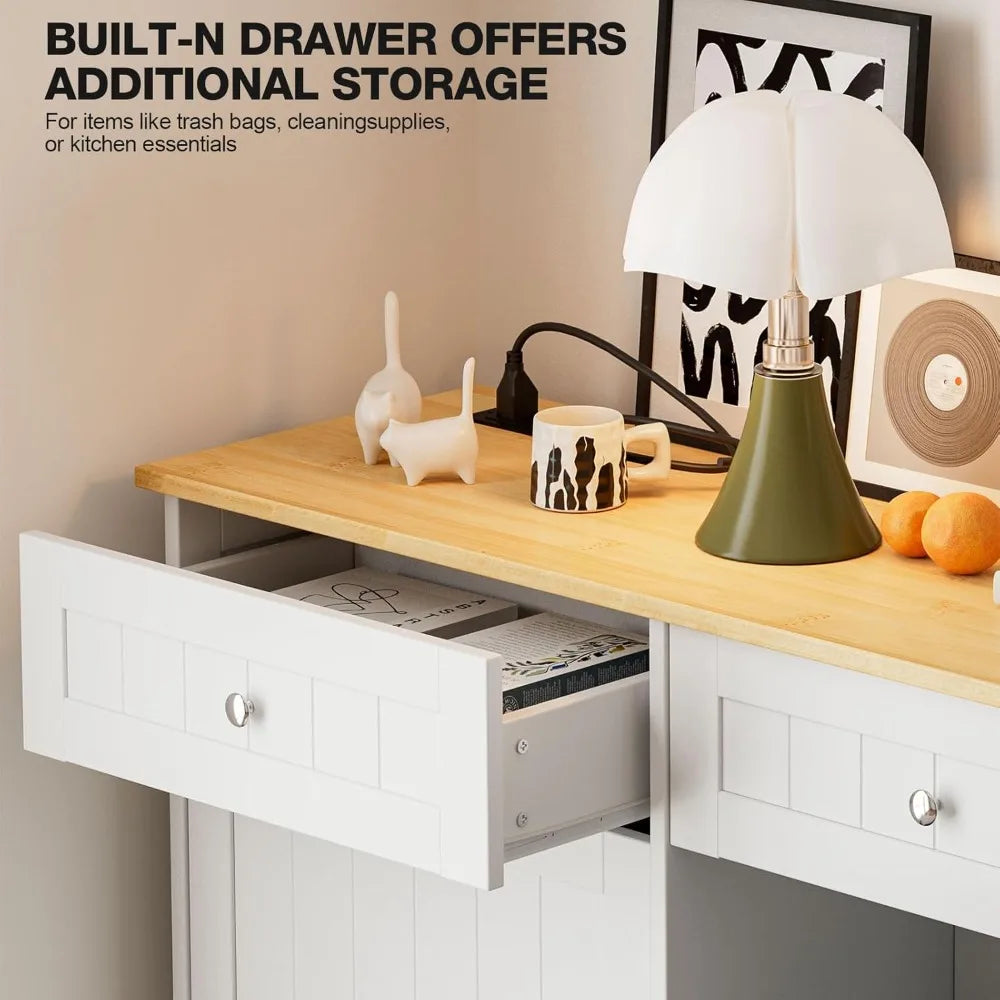 Double Tilt Out Trash Cabinet with Charging Station and Outlet