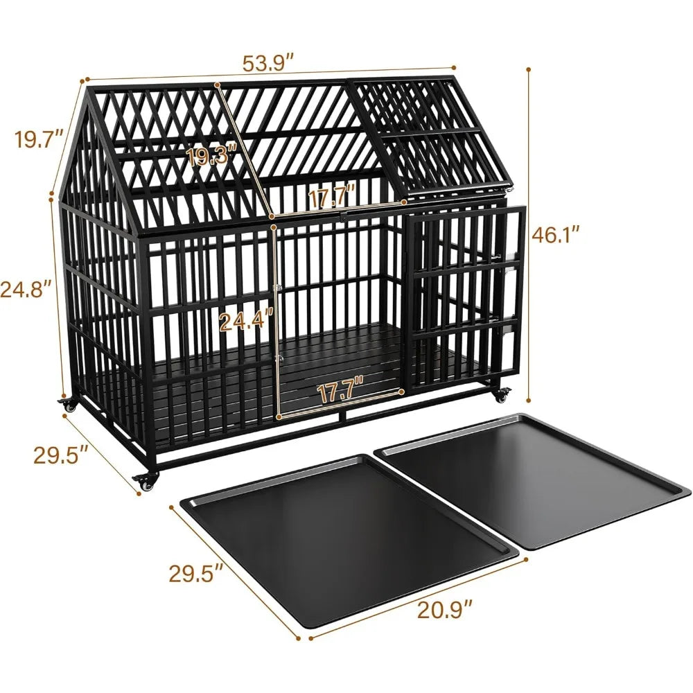 MKDK Heavy Duty Dog Crate Metal Kennel With Roof Lockable