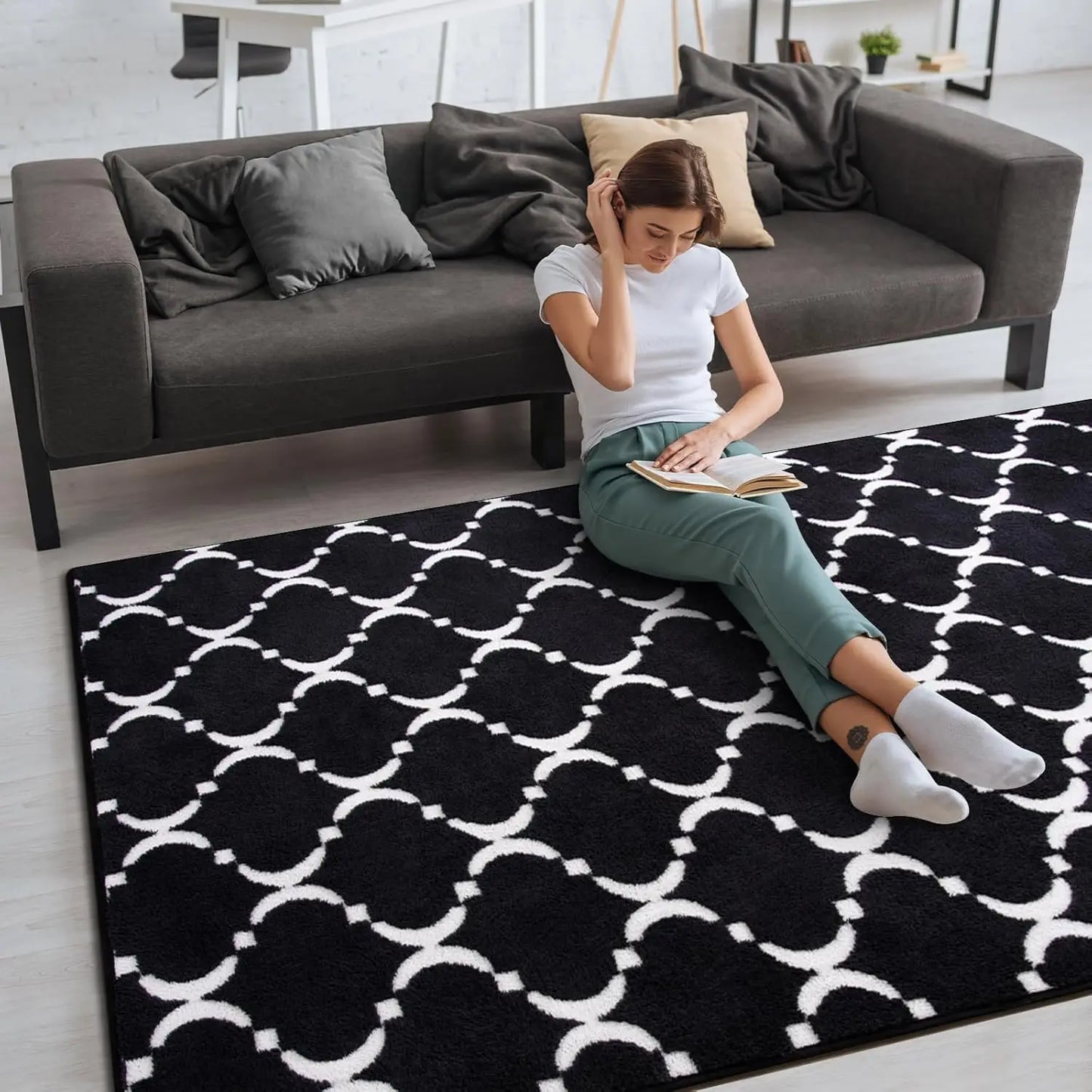 Soft Geometric Memory Foam Area Rug for Living Room