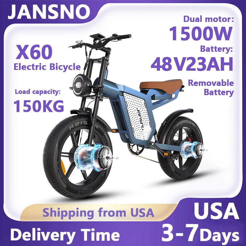 Jansno X60 Electric Bike with Dual Motor and Large Display