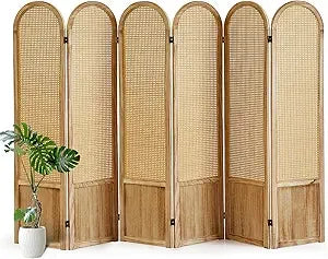 Hand-Woven Rattan Room Divider and Privacy Screen Panel