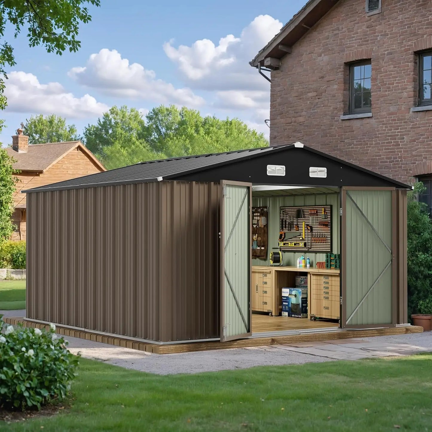 XMSJ Outdoor Storage Shed Metal Garden Tool Shed Backyard