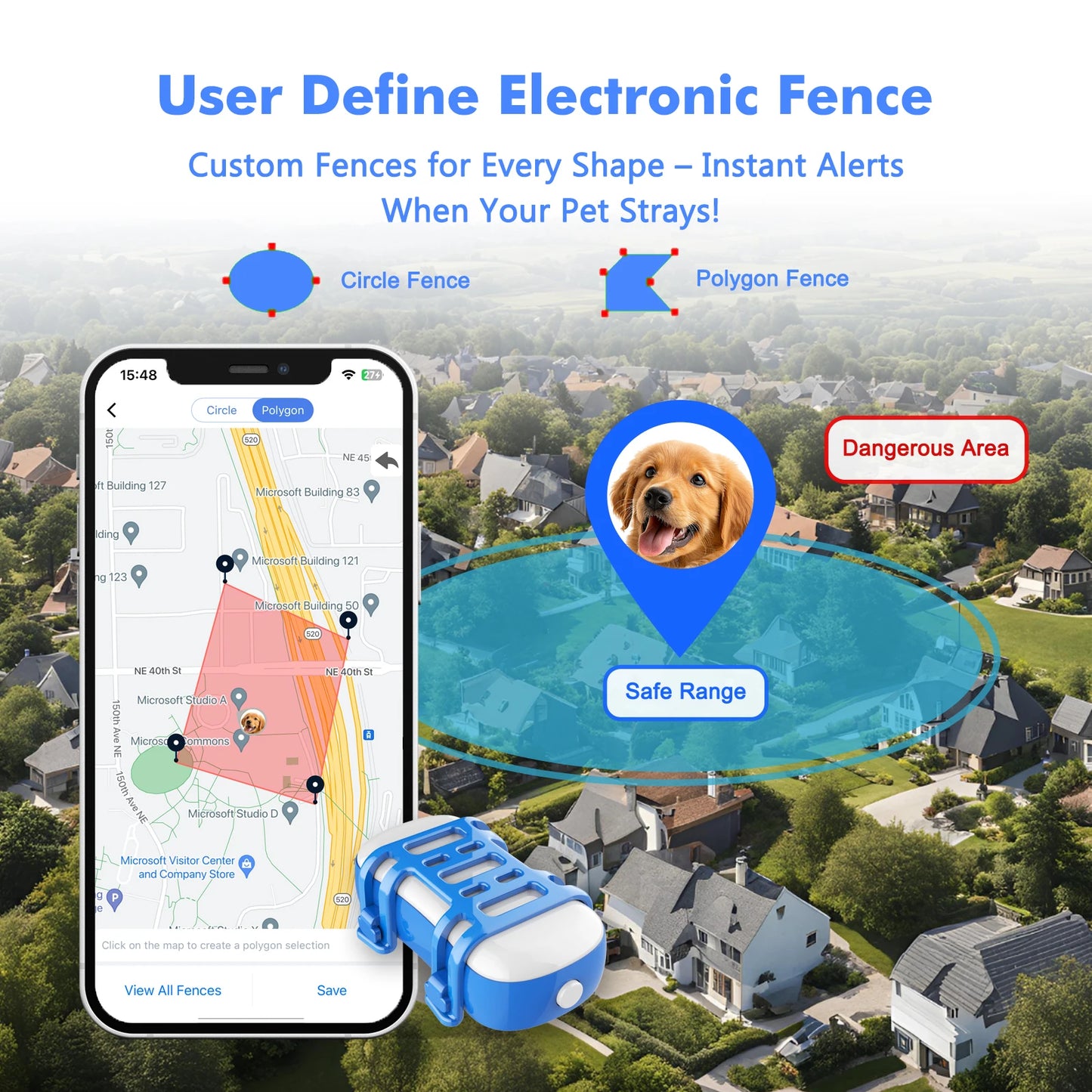 WANWAYTECH 4G Pet GPS Tracker Waterproof Live Tracking