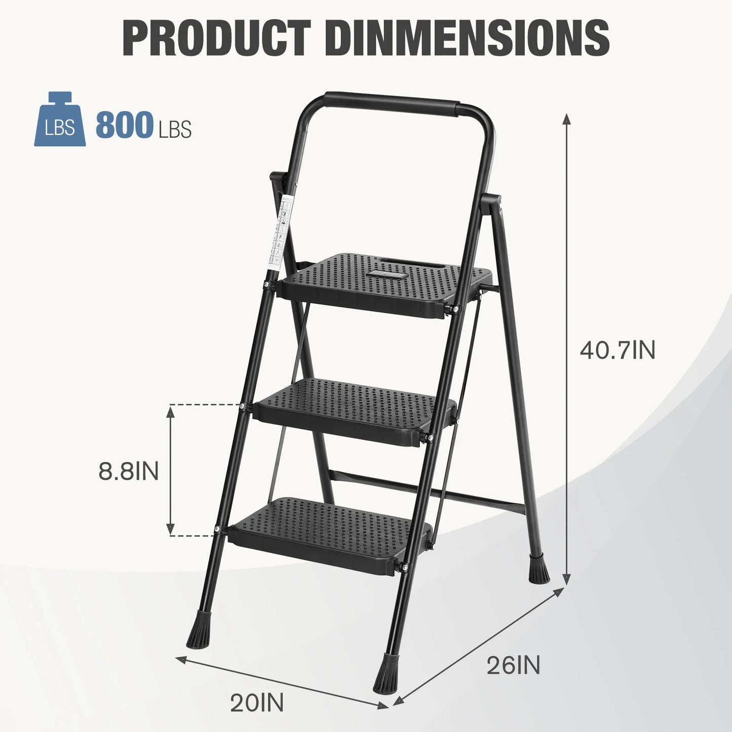 JHK Folding Two Step Ladder Stool With Anti Slip Pedal