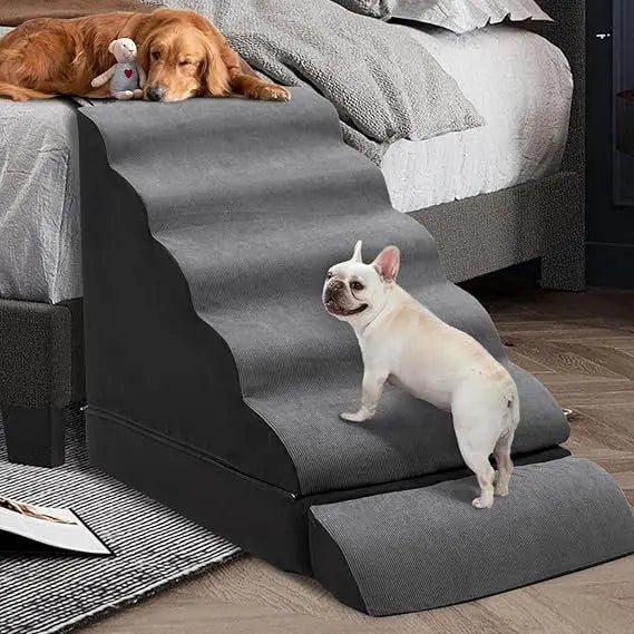 AFATI 6 Step Foam Dog Stairs For High Beds Non Slip