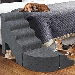 AFATI 6 Step Foam Dog Stairs For High Beds Non Slip