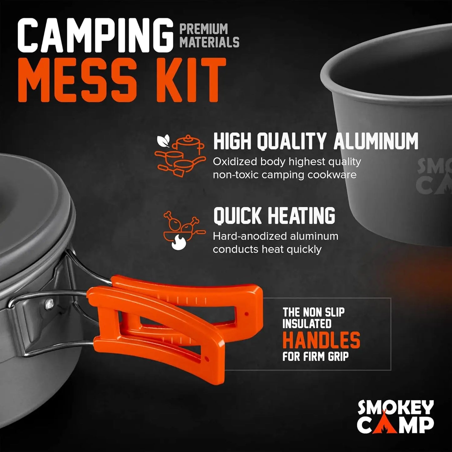 Portab Camping Cookware Mess Kit Set With Stove Nonstick