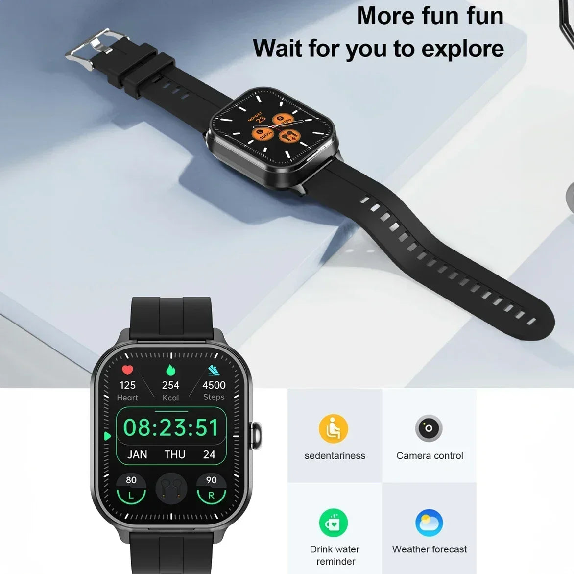 Smart Watch With Ear Buds Wireless Fitness Music Control