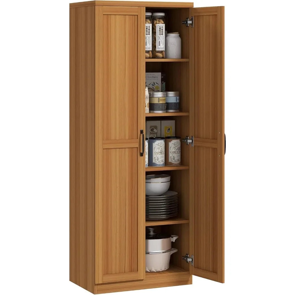 Freestanding Kitchen Pantry with Adjustable Shelves and Storage Solutions