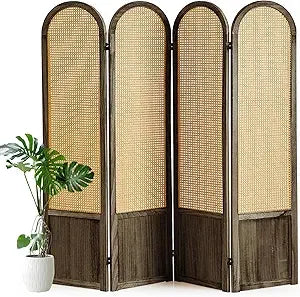 Hand-Woven Rattan Room Divider and Privacy Screen Panel