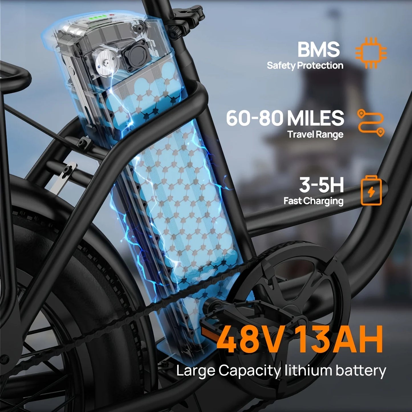 URLIFE Off Road Electric Bike 1000W 48V Battery Pack