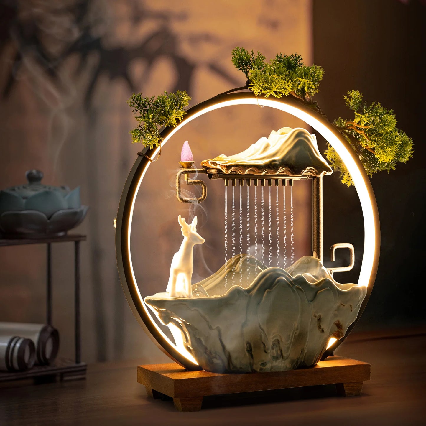 Indoor LED Waterfall Fountain with Mist Maker and Warm Light