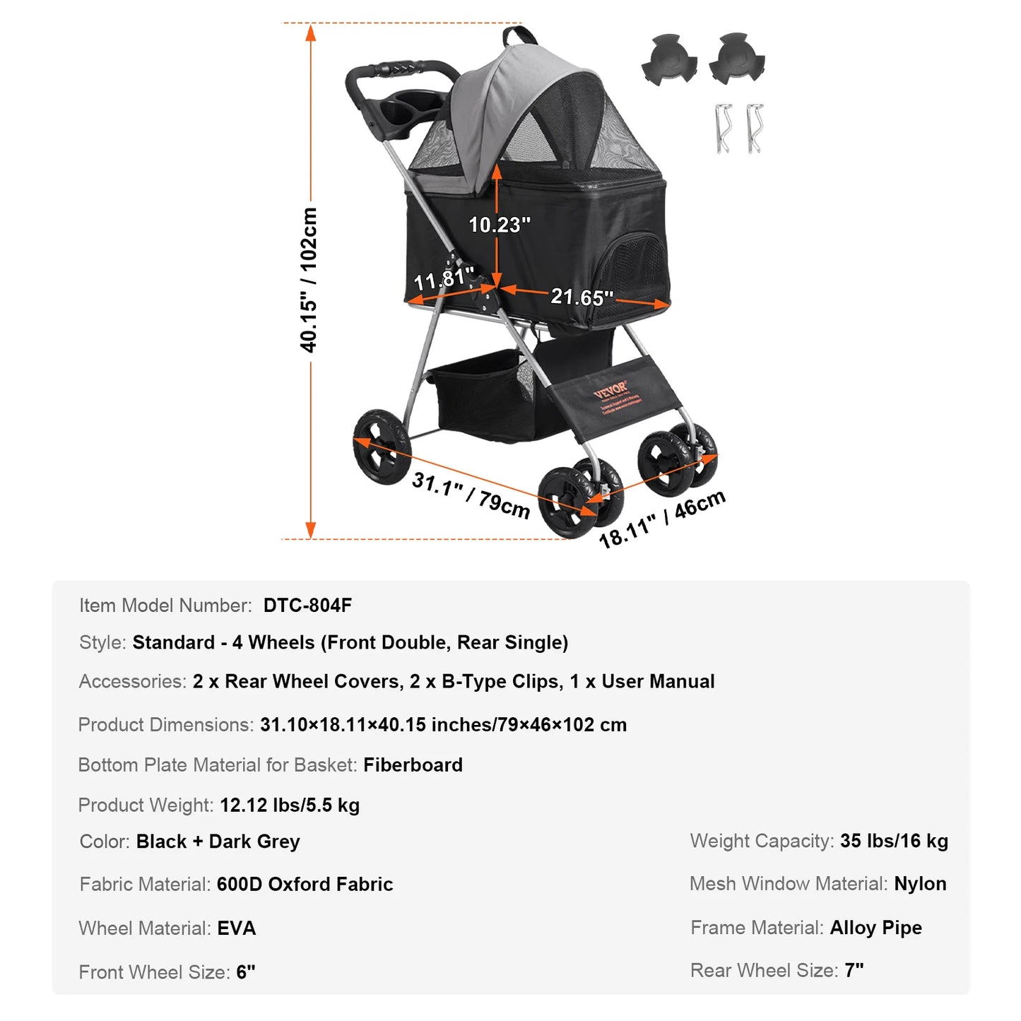 SucceBuy Pet Stroller Carrier For Dogs Cats Lightweight