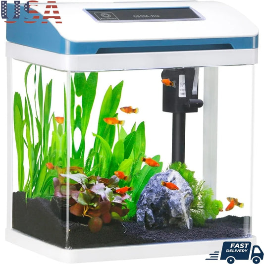 XMSJ Glass Aquarium Starter With LED Light Self Cleaning
