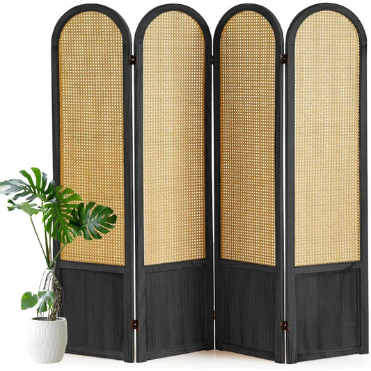 Hand-Woven Rattan Room Divider and Privacy Screen Panel