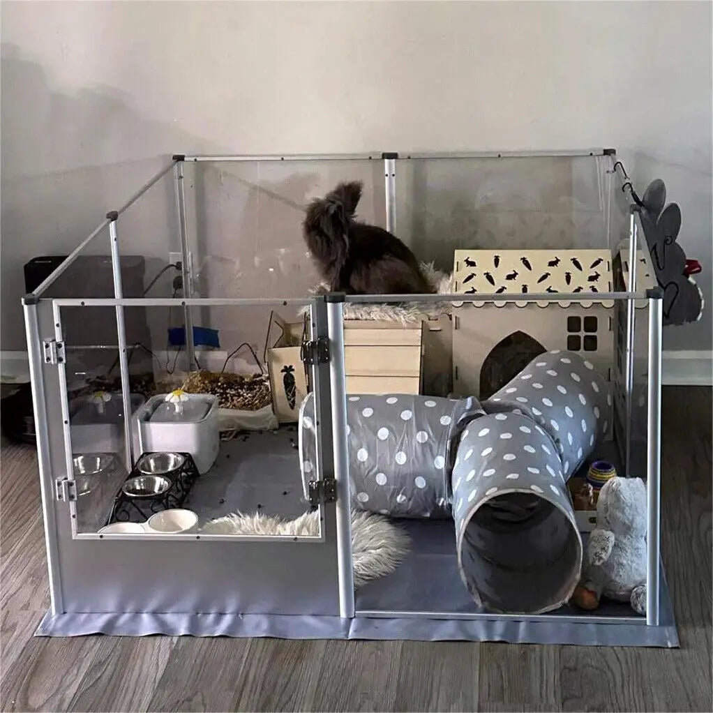 Borwar Acrylic Dog Playpen Clear Exercise Enclosure Pad