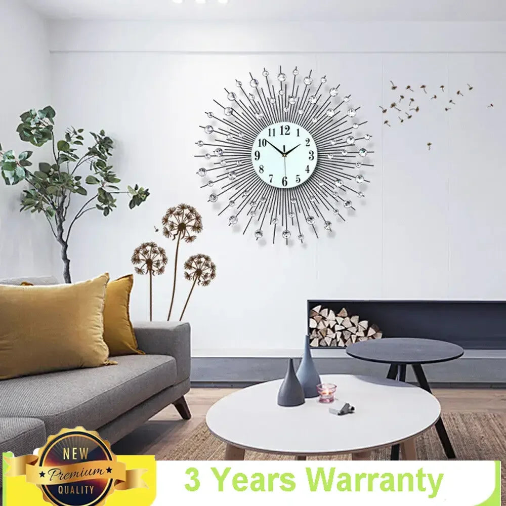 Sunburst Metal Wall Clock 3D Design Battery Operated