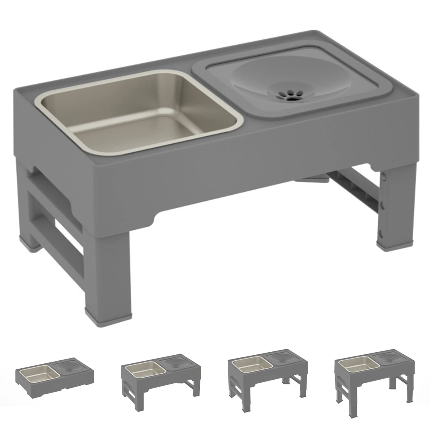 Adjustable Stainless Steel Slow Feed Dog Water Bowl Set