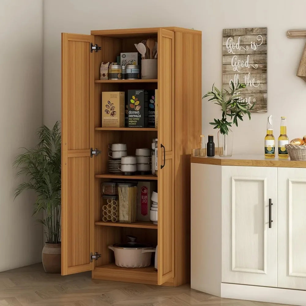 Freestanding Kitchen Pantry with Adjustable Shelves and Storage Solutions