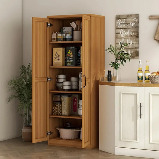 Freestanding Kitchen Pantry with Adjustable Shelves and Storage Solutions