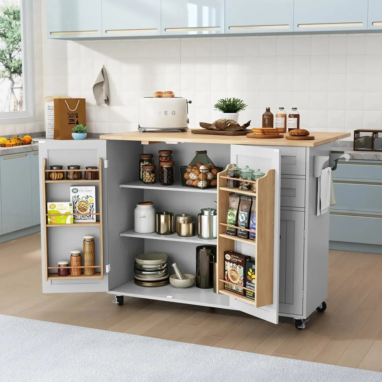 Angduo Rolling Kitchen Island With Storage For Home Bar