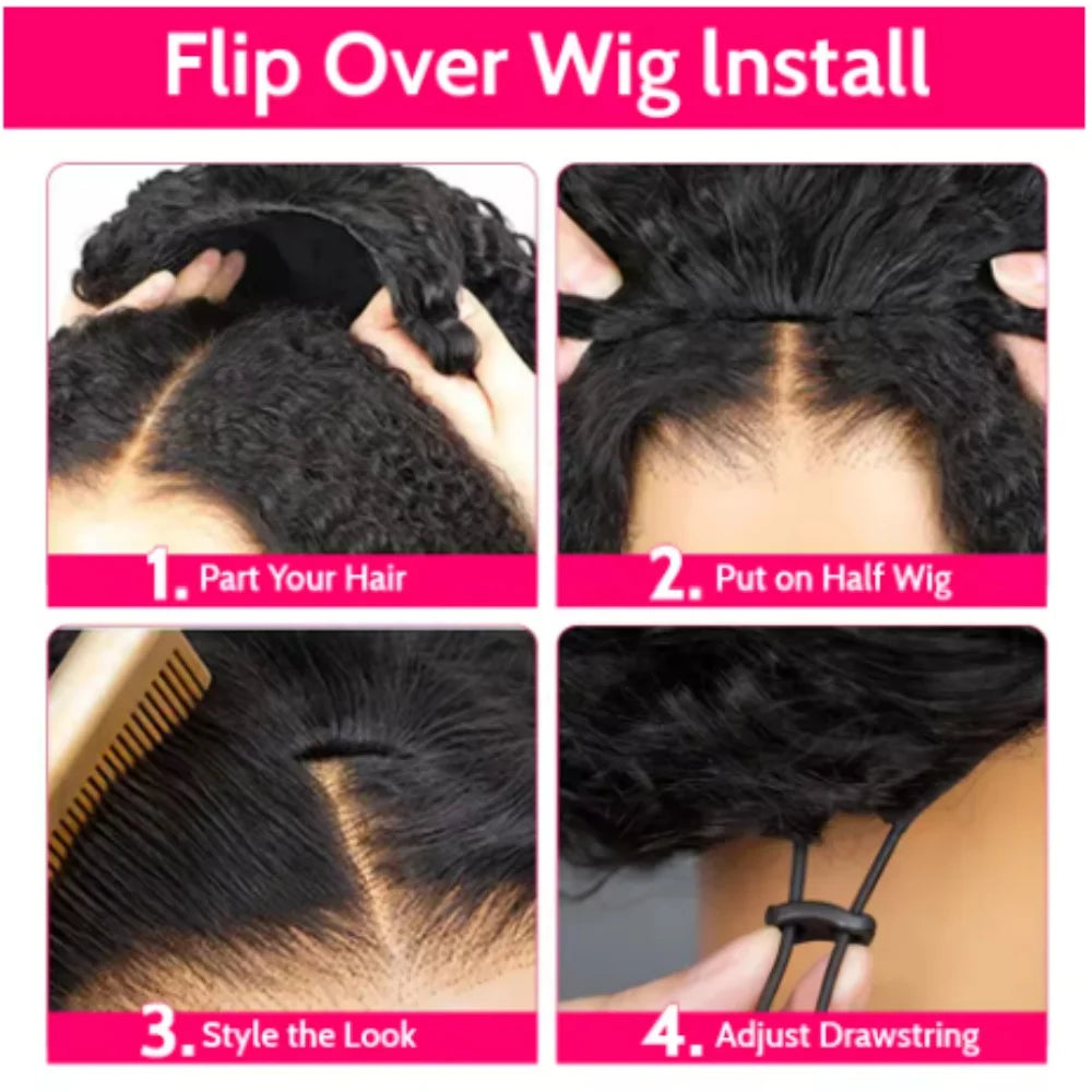 Curly Half Wig Upgrade with Drawstring Seamless Clip Ins