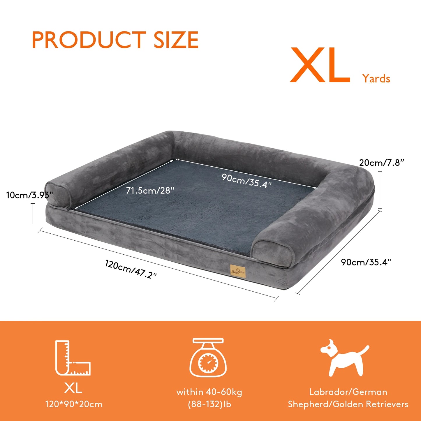 BINGOPAWCN Orthopedic Dog Bed Removable Washable Cover