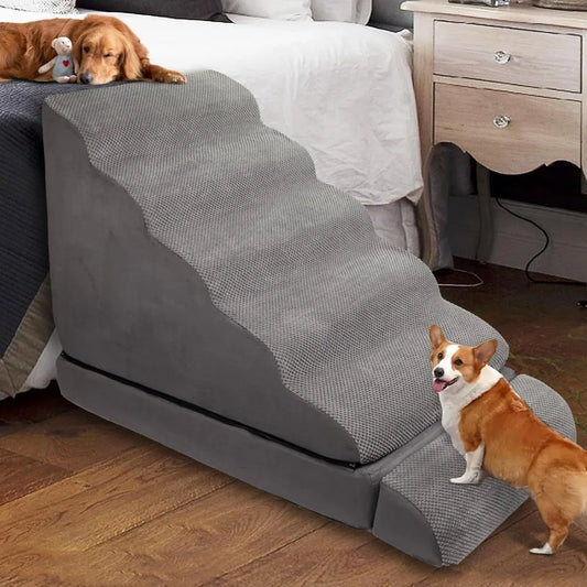 AFATI 6 Step Foam Dog Stairs For High Beds Non Slip