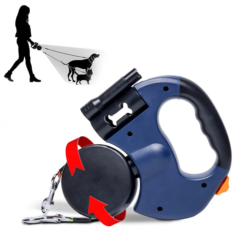 Automatic Retractable Two-End Pet Leash With Flashlight Feature