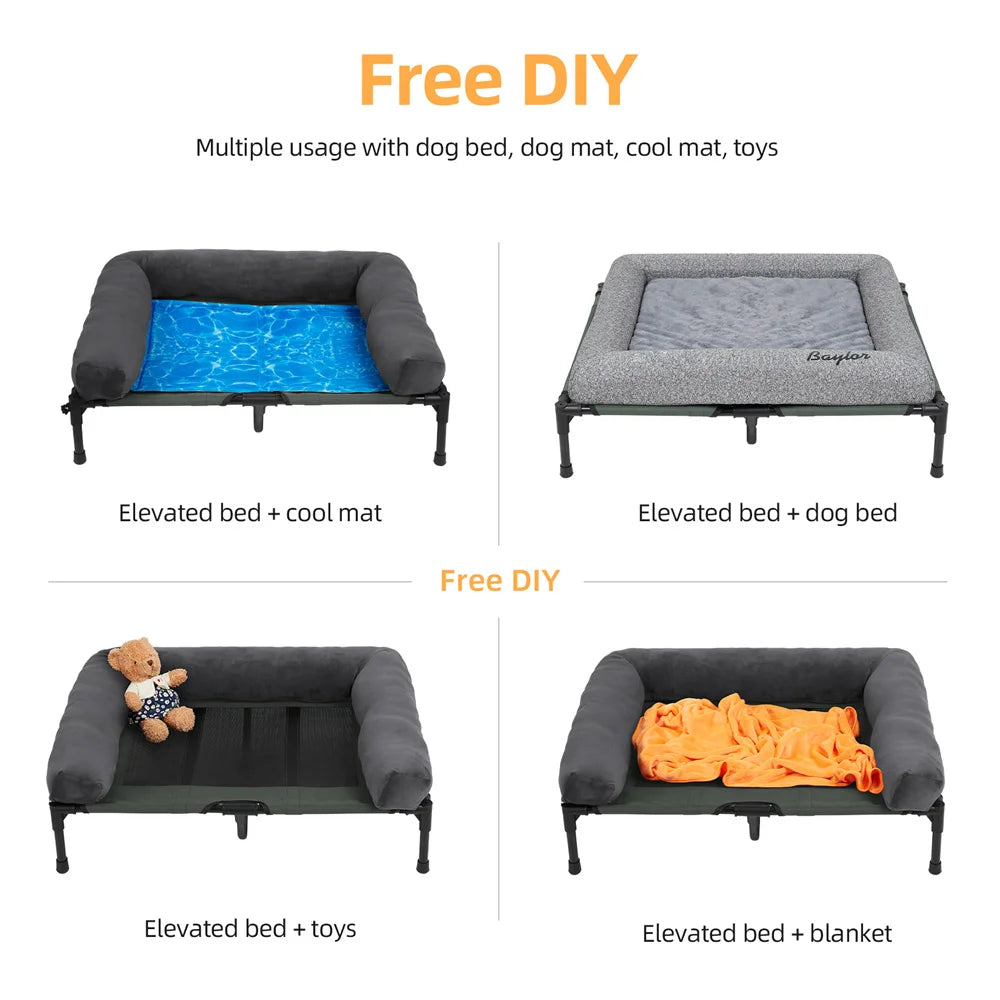 BORWARTCN Outdoor Raised Dog Bed With Cooling Mat Garden