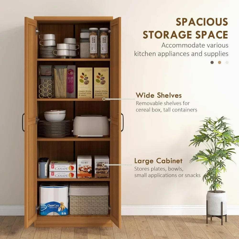 Freestanding Kitchen Pantry with Adjustable Shelves and Storage Solutions